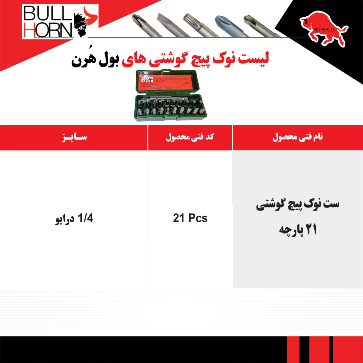 پیچ گوشتی 21 پارچه بول هرن bullhorn تایوانی